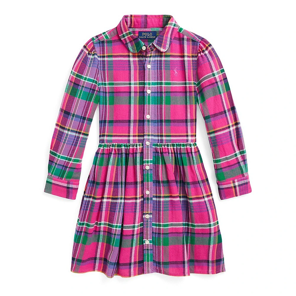 Little Girl's Plaid Twill Shirt Dress