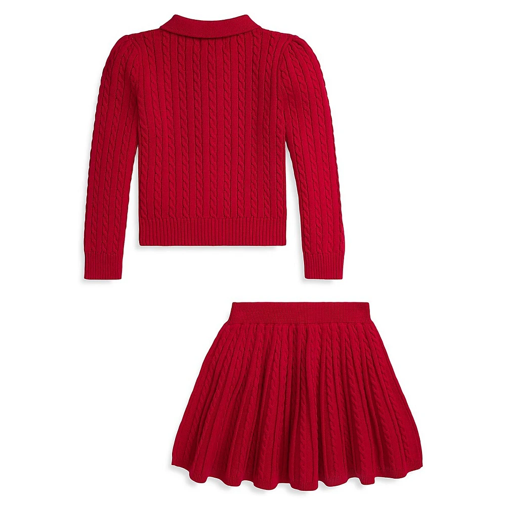 Little Girl's 2-Piece Mini-Cable Knit Cardigan & Skirt Set