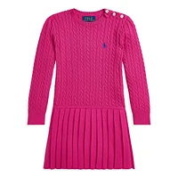 Little Girl's Mini-Cable Pleated Cotton Sweater Dress