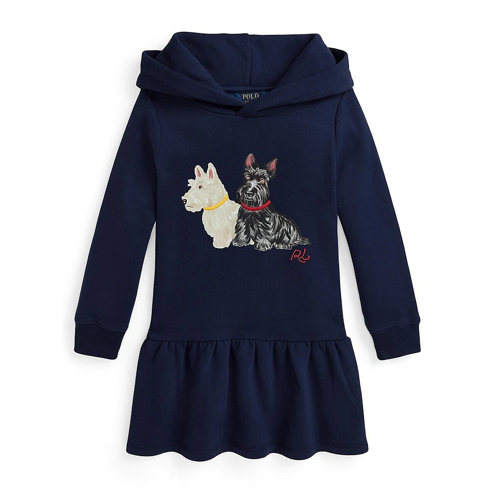 Little Girl's Dog-Print Hoodie Dress