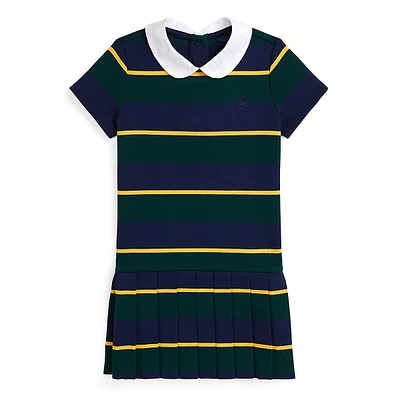 Little Girl's Striped Pleated Ponte Dress