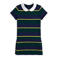 Little Girl's Striped Pleated Ponte Dress