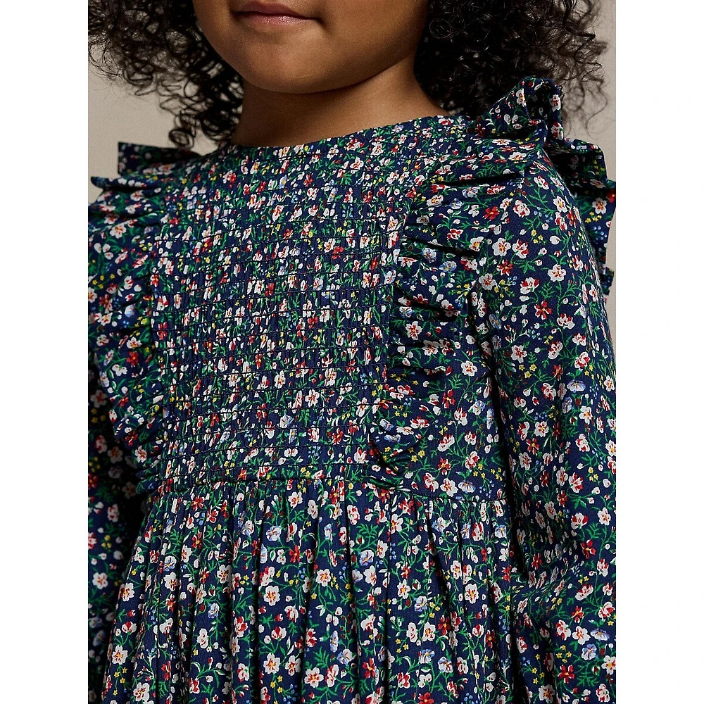 Little Girl's Floral Smocked Jersey Dress