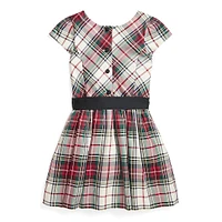 Little Girl's Ribbon-Sash Plaid Twill Dress