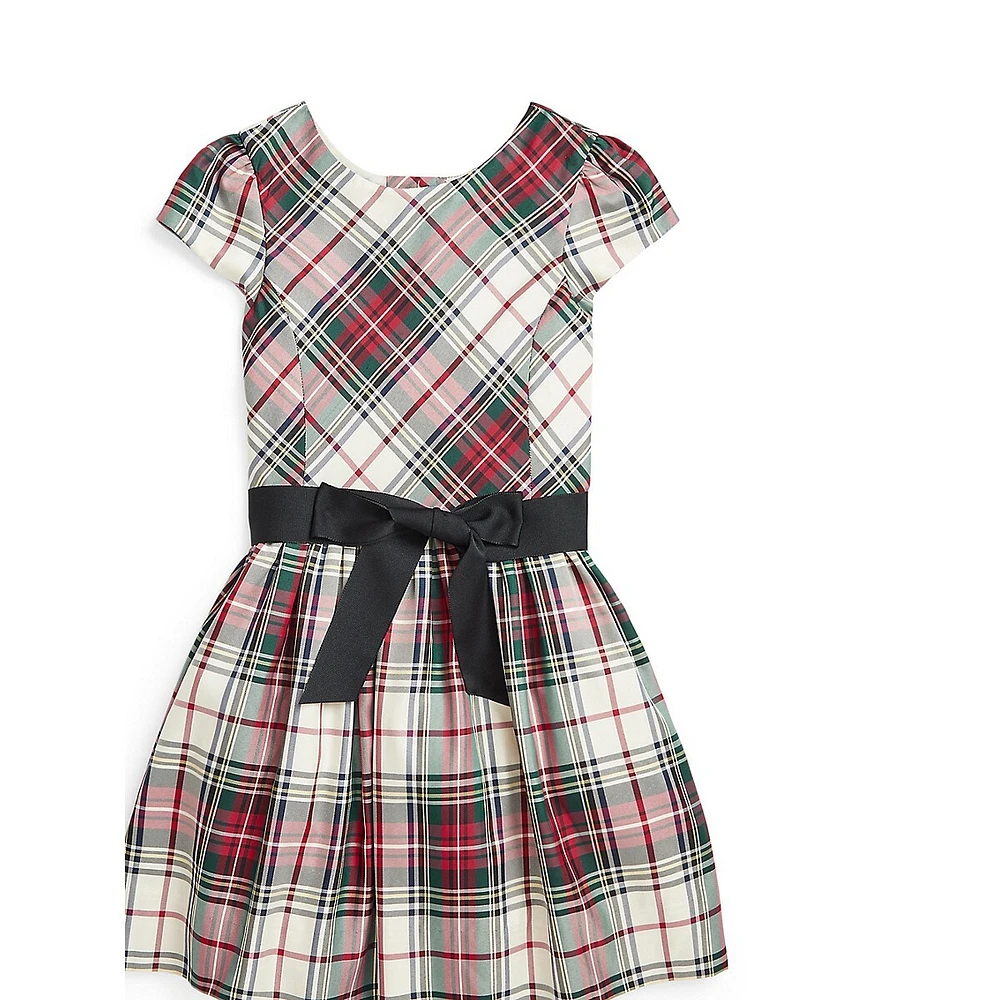 Little Girl's Ribbon-Sash Plaid Twill Dress