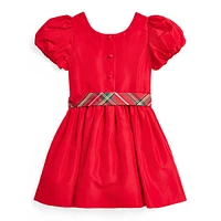 Little Girl's Plaid-Sash Balloon-Sleeve Dress