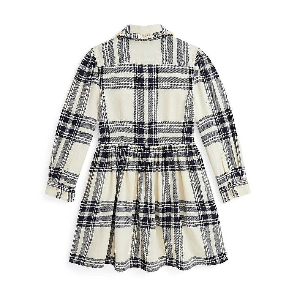 Little Girl's Ruffled Plaid Twill Shirt Dress