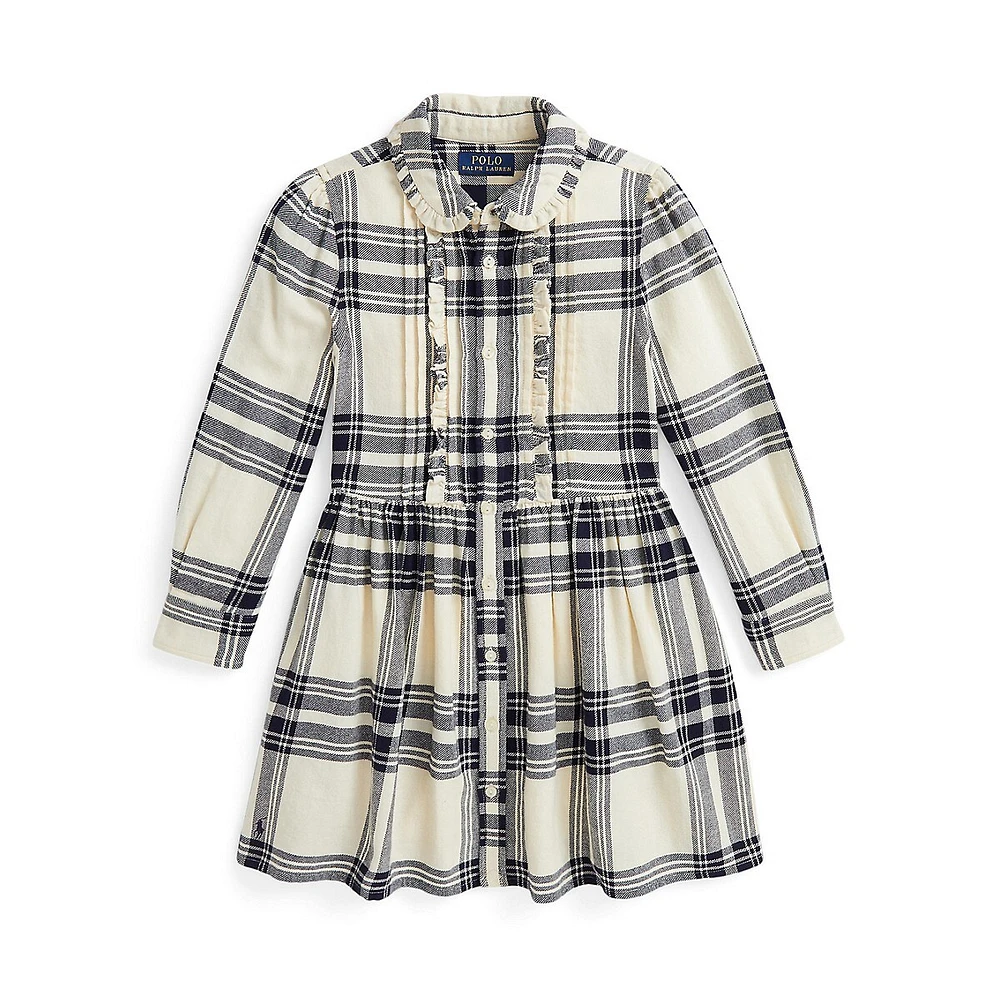 Little Girl's Ruffled Plaid Twill Shirt Dress