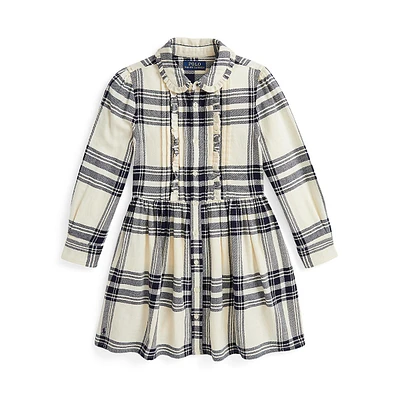 Little Girl's Ruffled Plaid Twill Shirt Dress