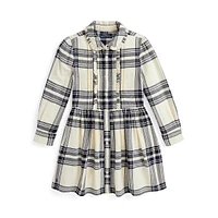 Little Girl's Ruffled Plaid Twill Shirt Dress