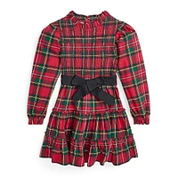 Little Girl's Ribbon-Sash Smocked Plaid Dress