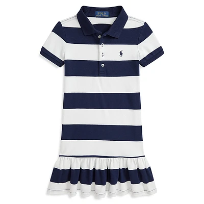 Little Girl's Striped Stretch Mesh Polo Dress