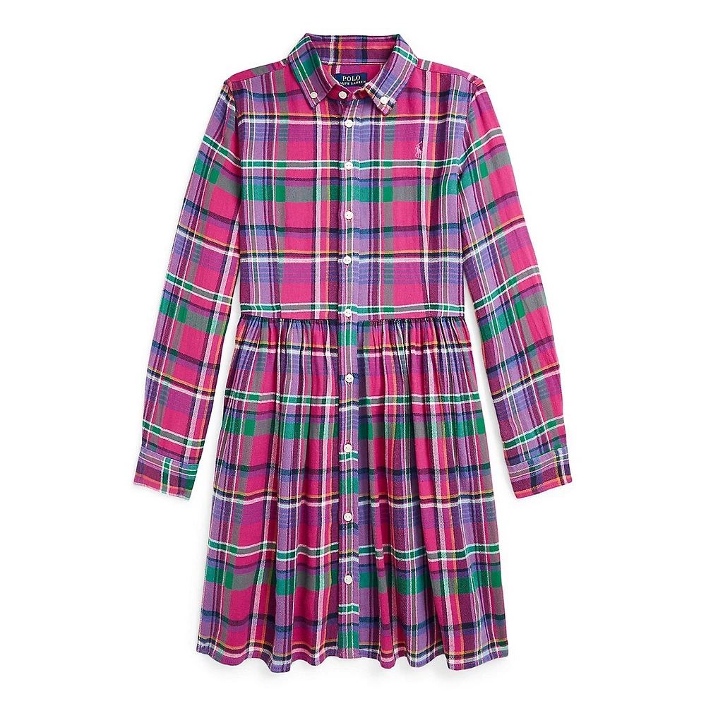 Girl's Plaid Twill Shirtdress