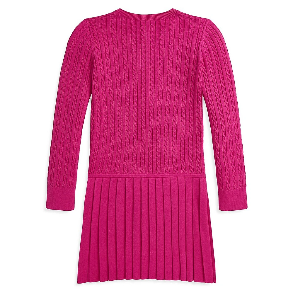 Girl's Mini-Cable Pleated Sweater Dress