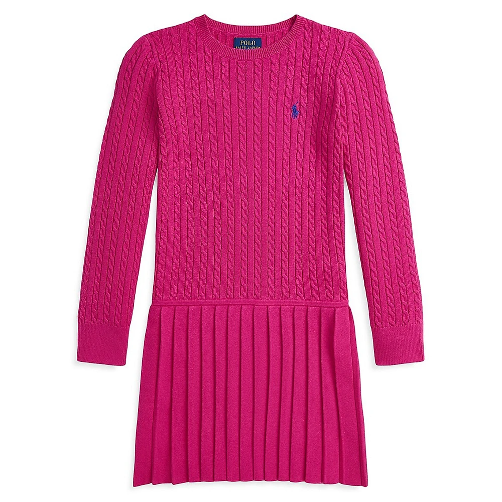 Girl's Mini-Cable Pleated Sweater Dress