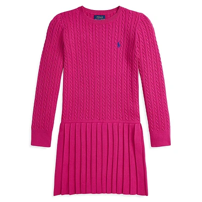 Girl's Mini-Cable Pleated Sweater Dress