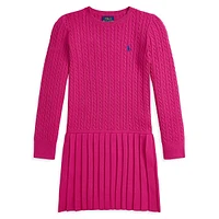 Girl's Mini-Cable Pleated Sweater Dress