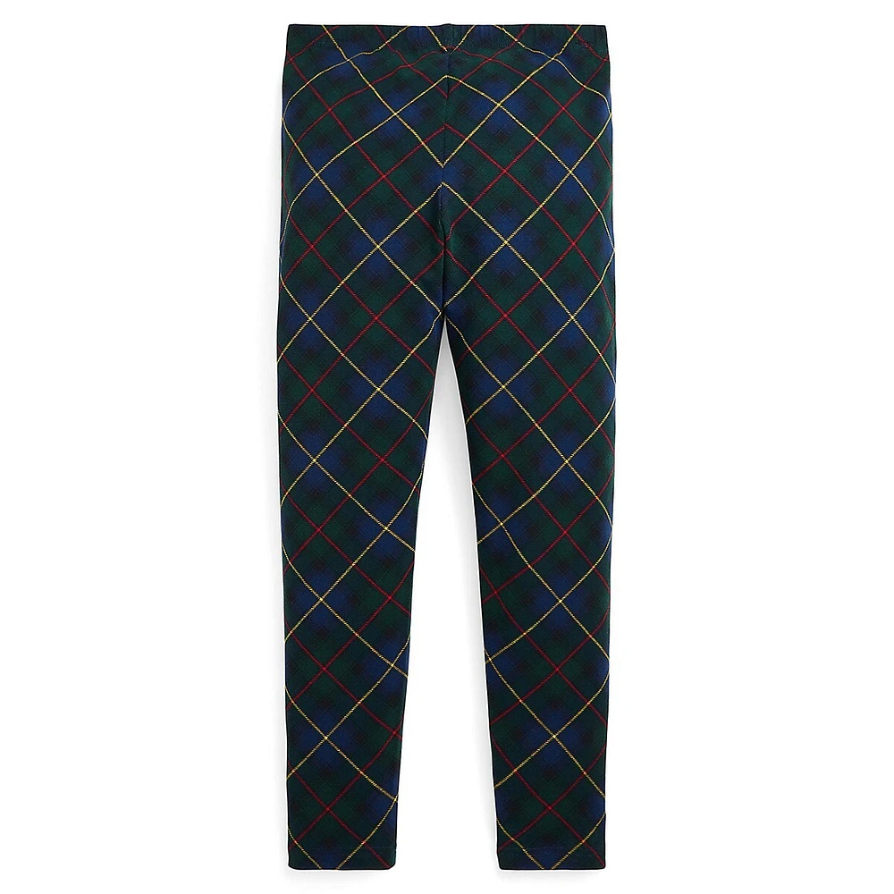 Girl's Plaid Stretch-Jersey Leggings