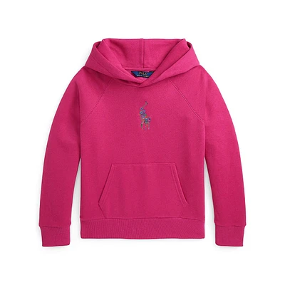 Girl's Floral Big Pony Fleece Hoodie