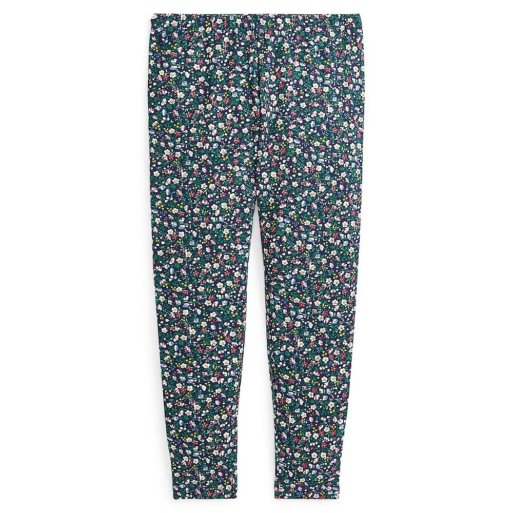 Girl's Floral Stretch-Jersey Leggings