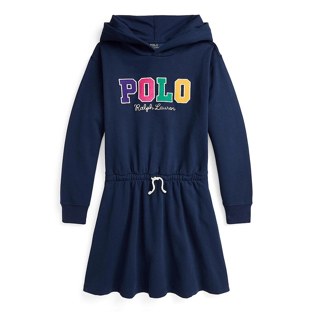 Girl's Corduroy-Logo Fleece Hoodie Dress