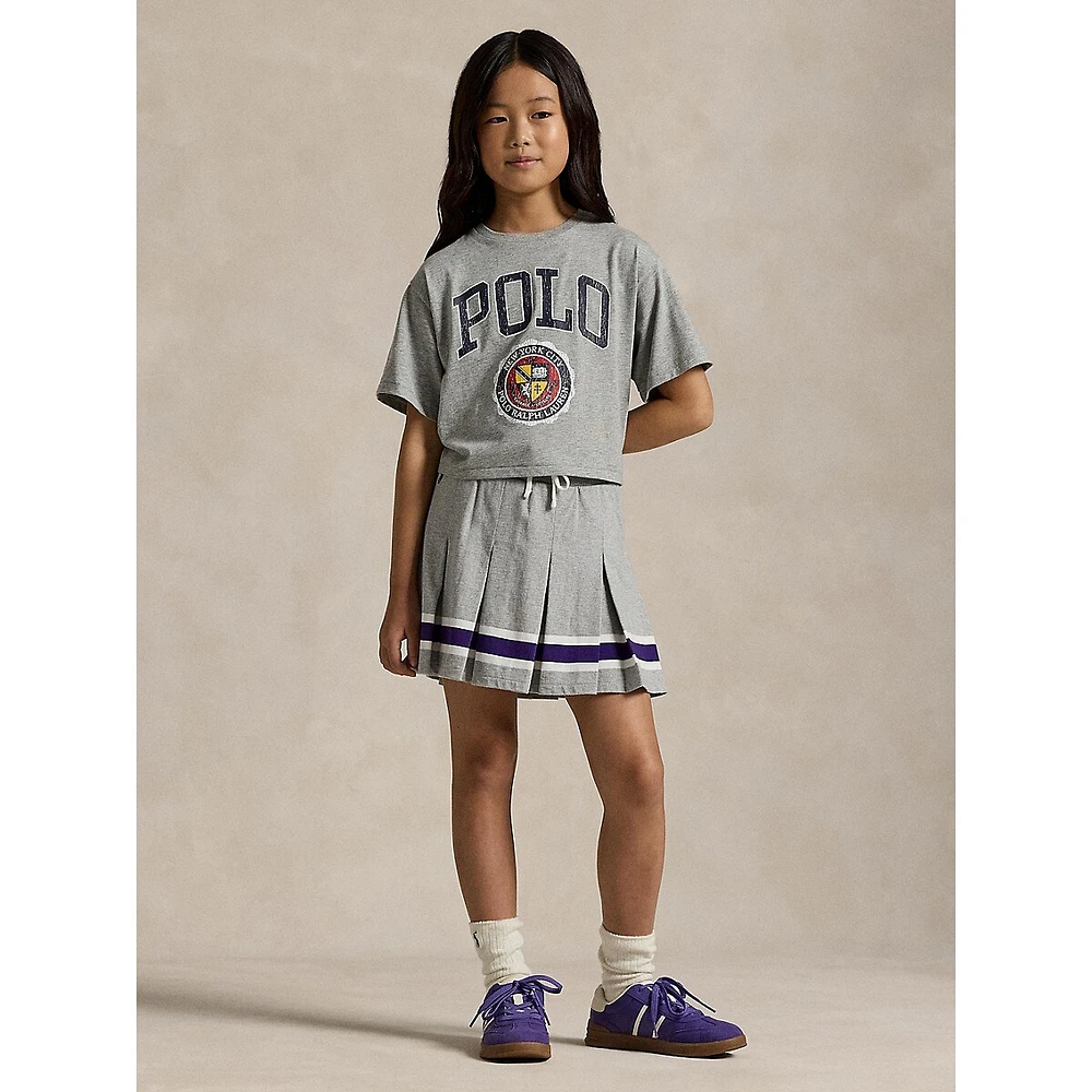 Girl's Striped Pleated Jersey Skort