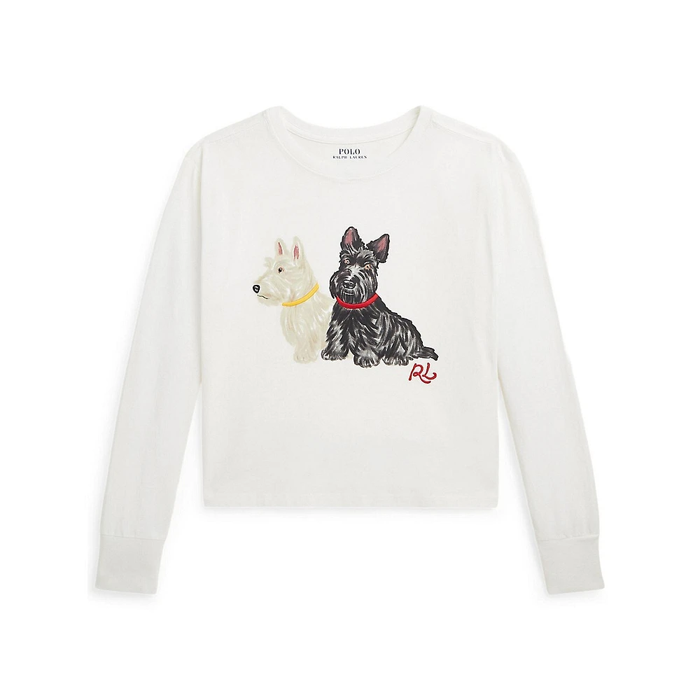 Girl's Dog-Print Long-Sleeve T-Shirt