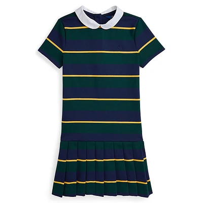 ​Girl's Striped Pleated Ponte Dress