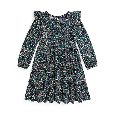 Girl's Floral Smocked Jersey Dress