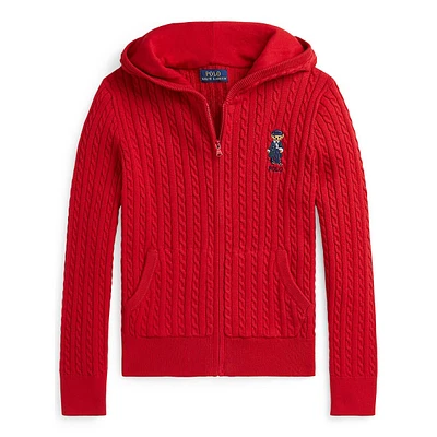 Girl's Polo Bear Full-Zip Cable Knit Sweater