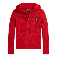 Girl's Polo Bear Full-Zip Cable Knit Sweater