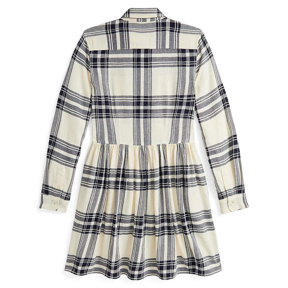 Girl's Ruffled Plaid Twill Shirt Dress