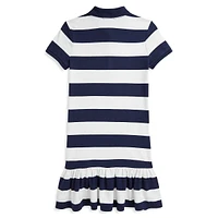 Girl's Striped Stretch Mesh Polo Dress