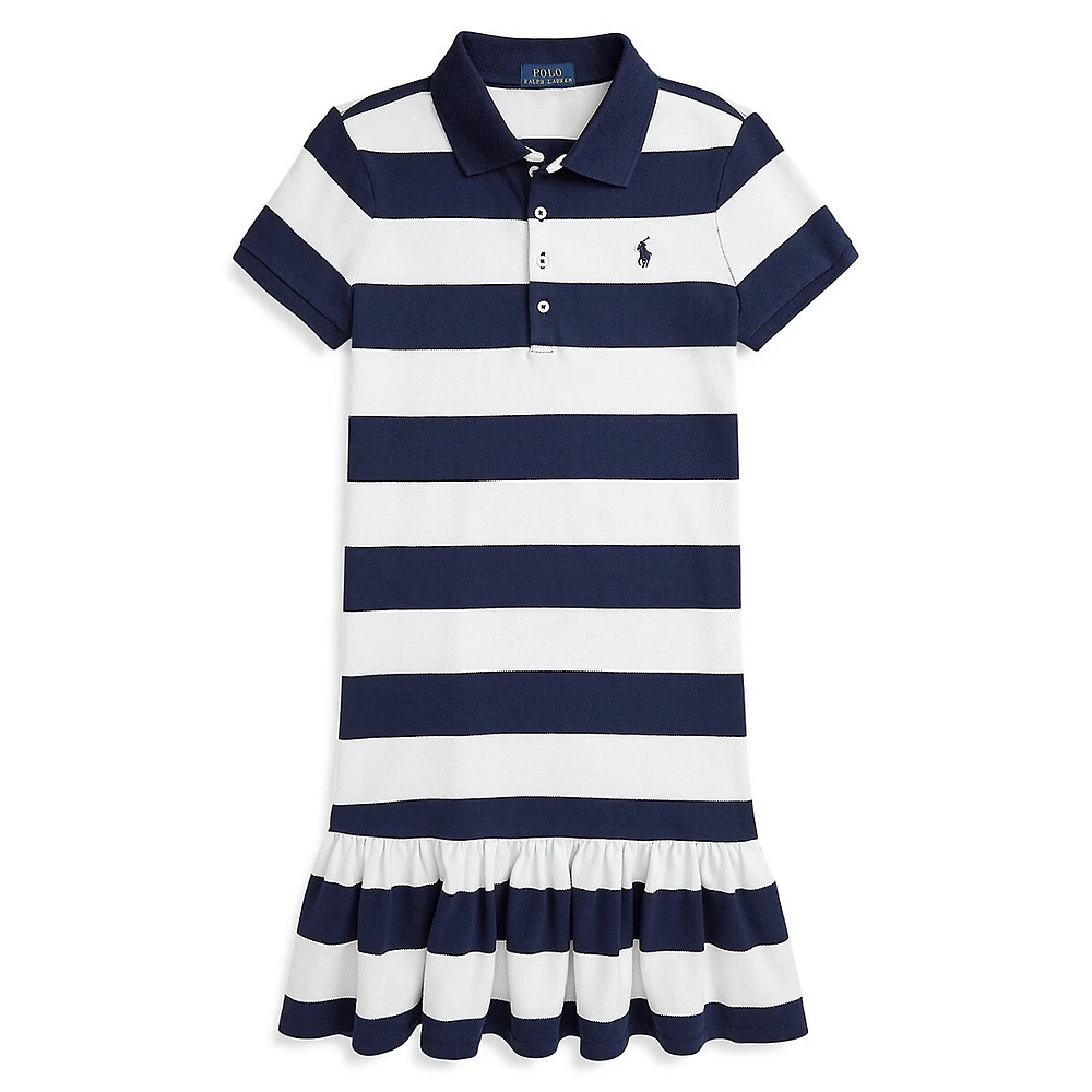 Girl's Striped Stretch Mesh Polo Dress