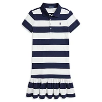 Girl's Striped Stretch Mesh Polo Dress