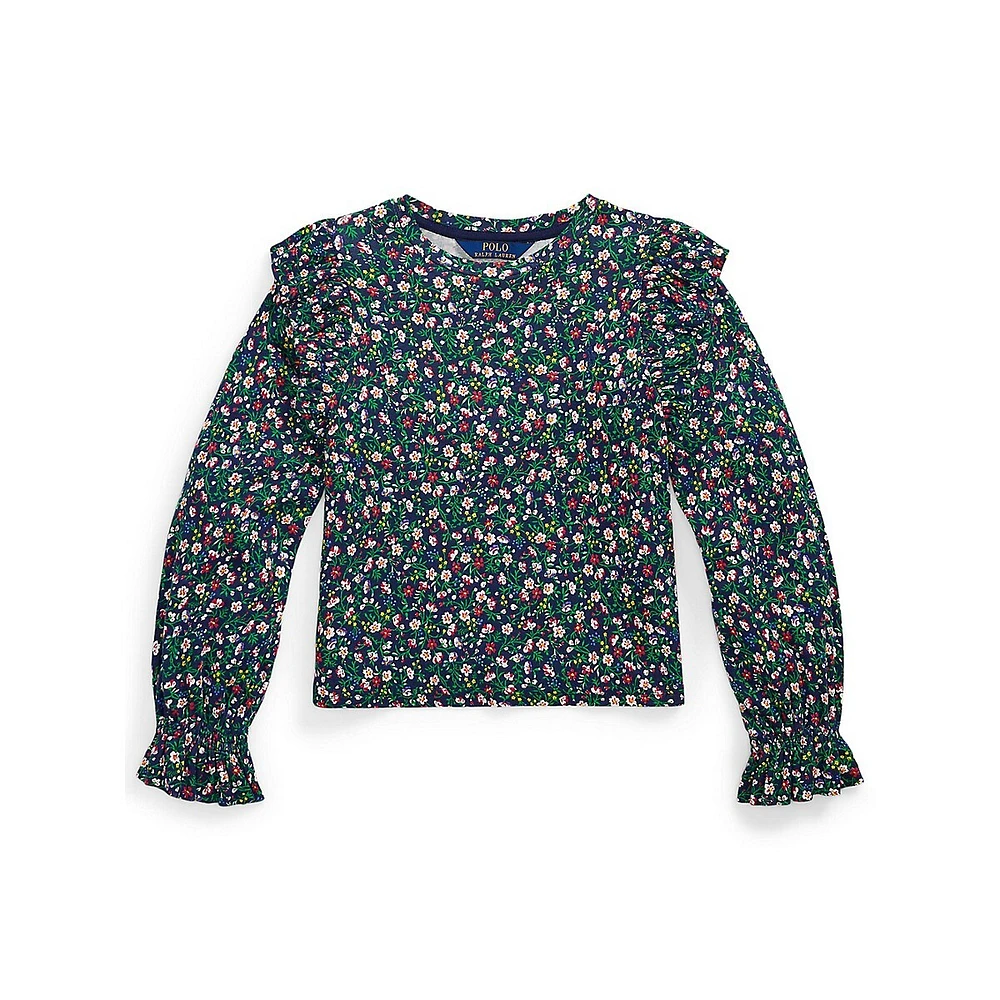 Girl's Ruffled Floral Top