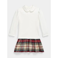 Little Girl's Plaid-Skirt Ponte Dress