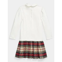 Girl's Plaid-Skirt Ponte Dress