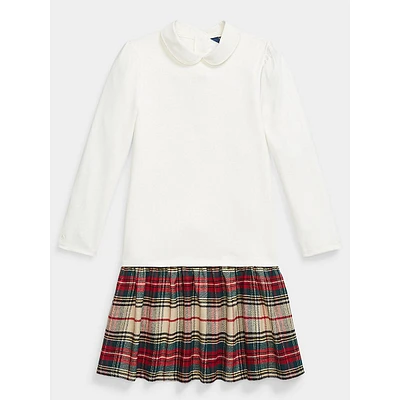 Girl's Plaid-Skirt Ponte Dress