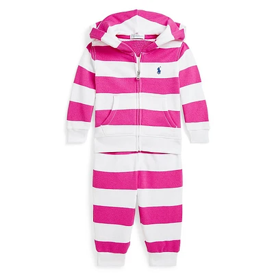 Baby Girl's 2-Piece Striped Terry Full-Zip Hoodie & Pants Set