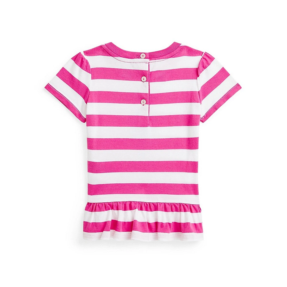 T-shirt rayé à basque pour bébé fille avec motif ours polo