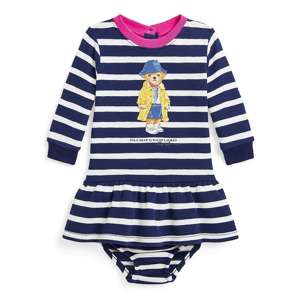 Baby Girl's 2-Piece Polo Bear French Terry Dress & Bloomers Set