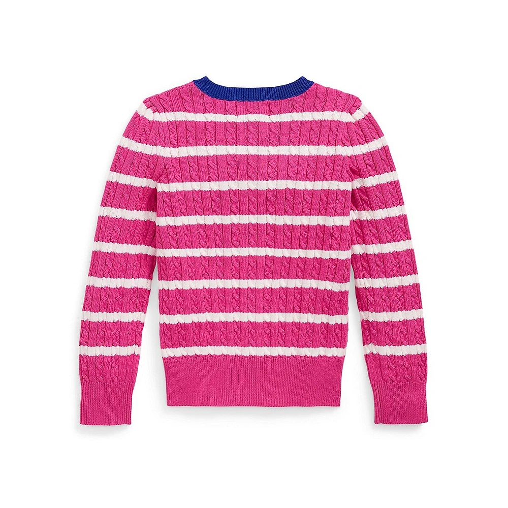 Little Girl's Striped Mini-Cable Cotton Cardigan