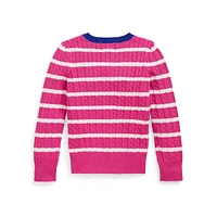 Little Girl's Striped Mini-Cable Cotton Cardigan