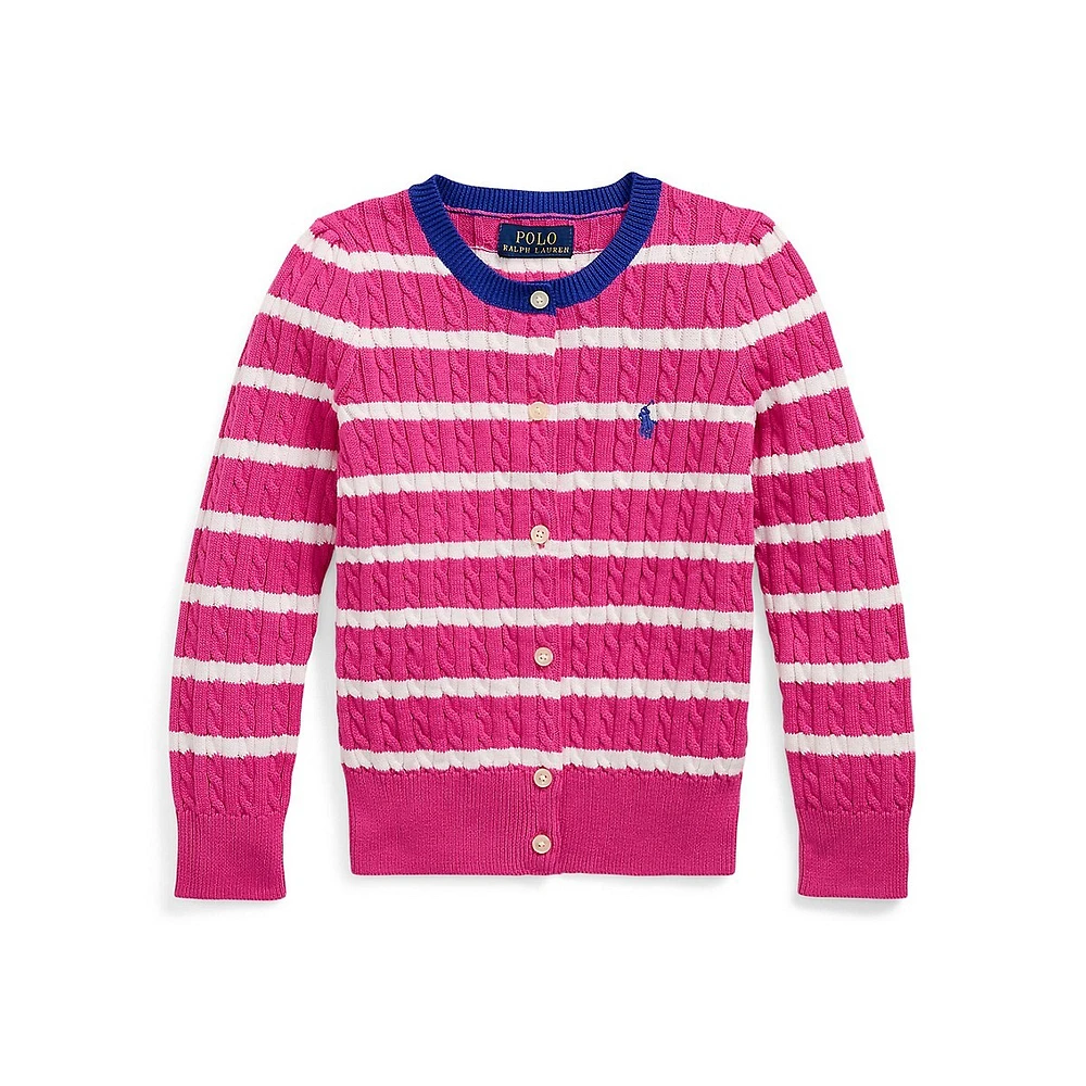 Little Girl's Striped Mini-Cable Cotton Cardigan