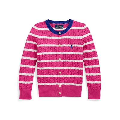 Cardigan rayé en coton à mini-torsades pour petite fille