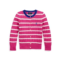 Little Girl's Striped Mini-Cable Cotton Cardigan