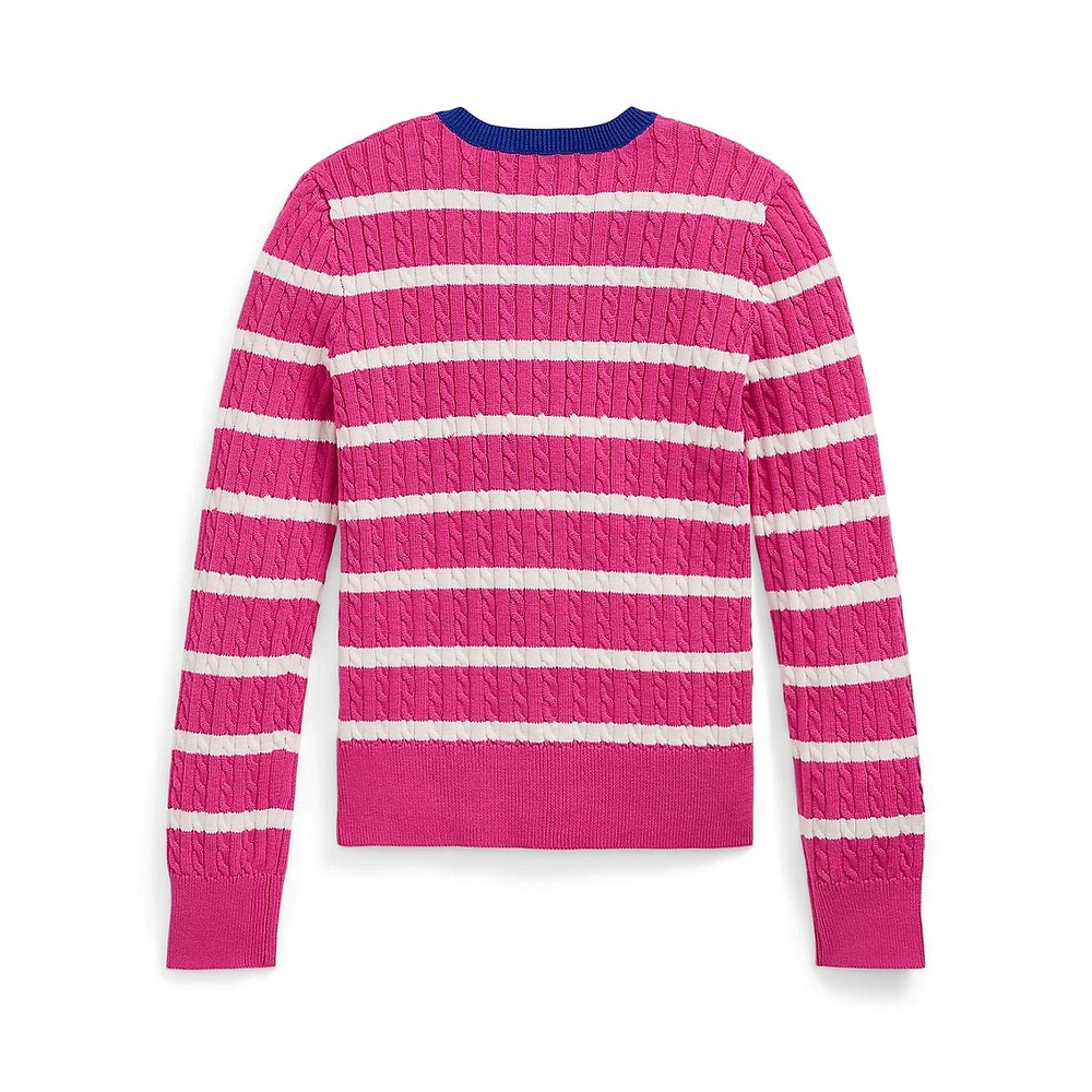 Girl's Striped Mini-Cable Cotton Cardigan