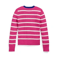 Girl's Striped Mini-Cable Cotton Cardigan