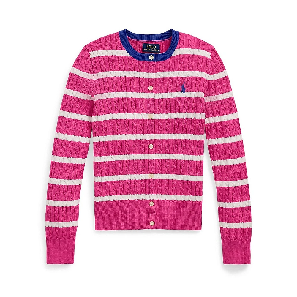 Girl's Striped Mini-Cable Cotton Cardigan